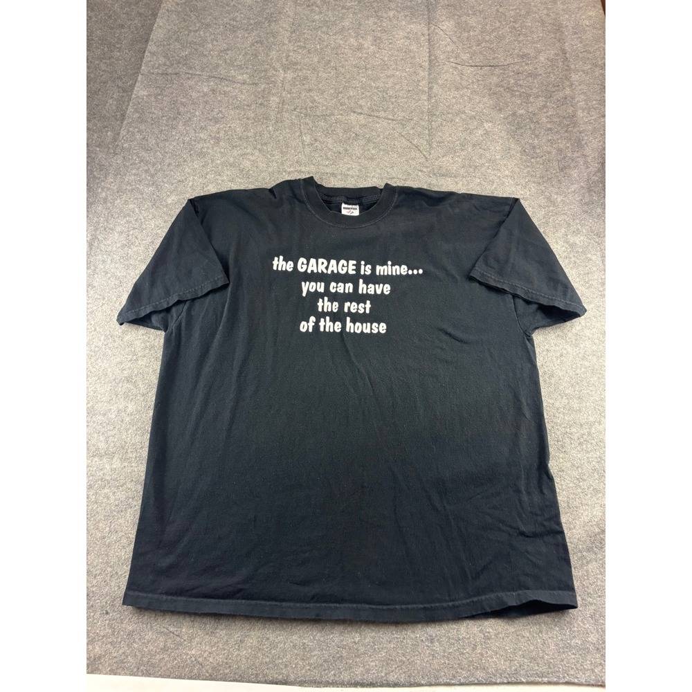 Jerzees The Garage Is Mine Funny Graphic T-Shirt Mens 2XL Black Heavy Cotton Tee